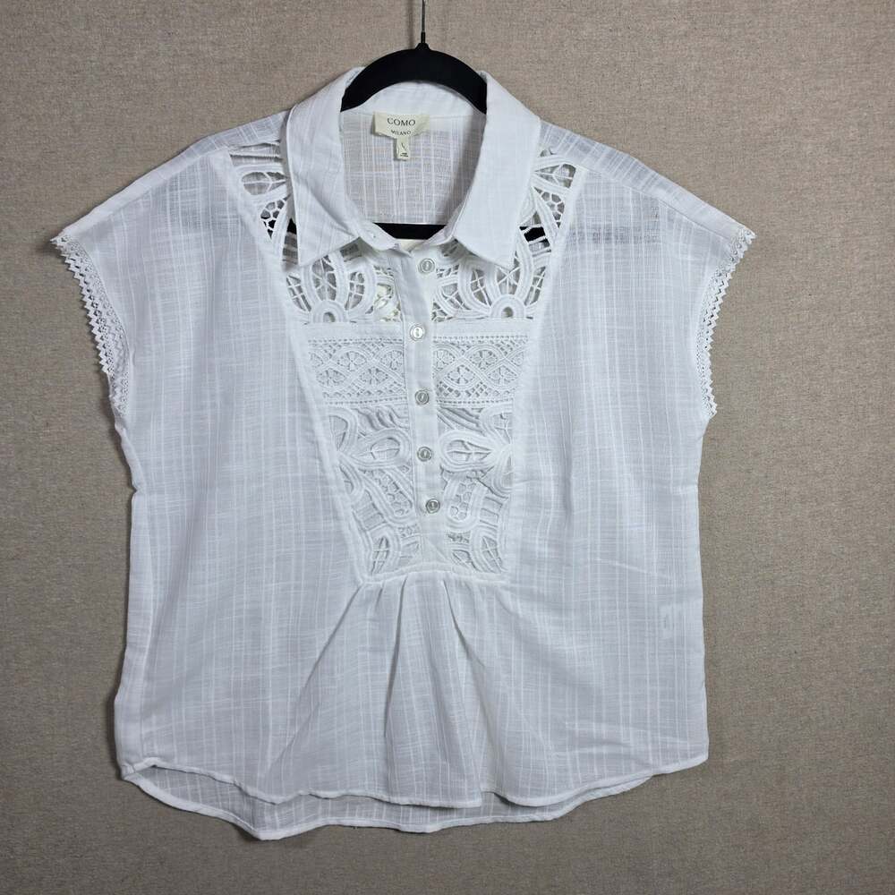 COMO collard crochet lace short sleeve top womens L boho cottagecore